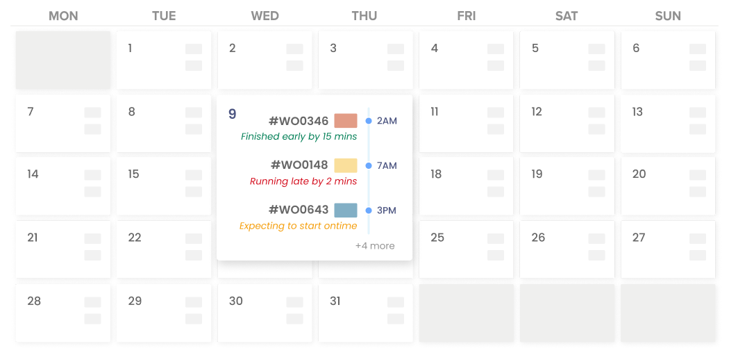 A calendar style Work Order management 